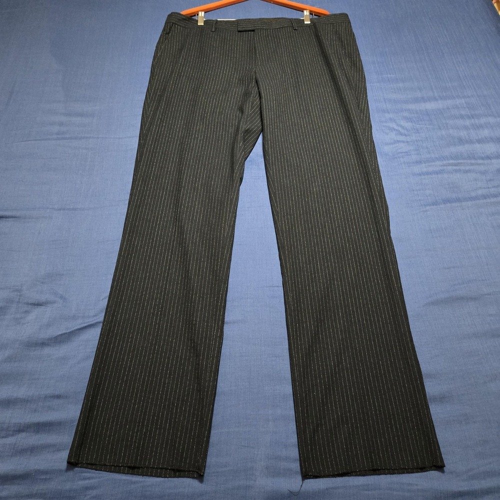 NWOT Soul Of London Dress Pants Mens 42R UNHEMMED Black Pinstripe Lined Stretch